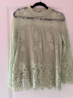Ultra Pink Mint Green Lace High-Neck Blouse